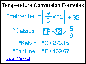 Temperature conversion formulas